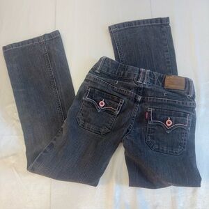 Levi's Girls Gray Flare Boot Cut Jeans with Pink Stitching